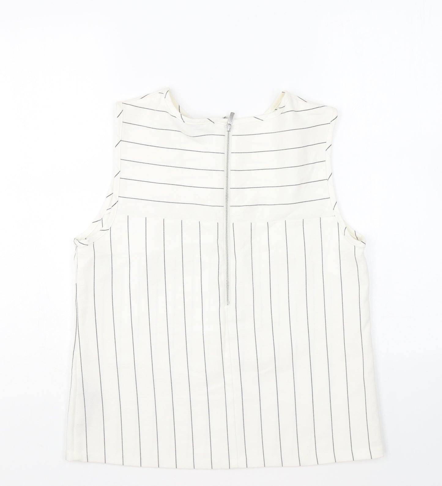 Marks and Spencer Womens Ivory Striped Polyester Basic Tank Size 10 Round Neck