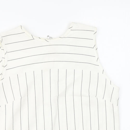 Marks and Spencer Womens Ivory Striped Polyester Basic Tank Size 10 Round Neck