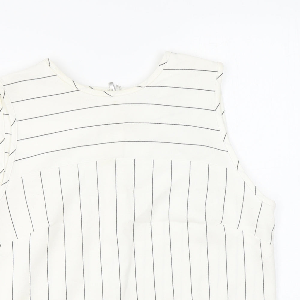 Marks and Spencer Womens Ivory Striped Polyester Basic Tank Size 10 Round Neck