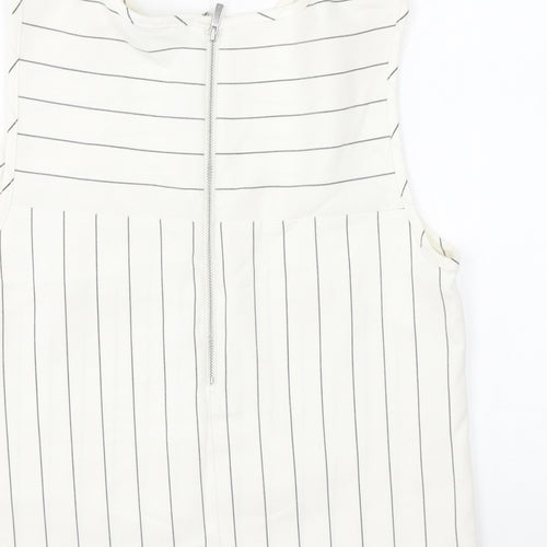 Marks and Spencer Womens Ivory Striped Polyester Basic Tank Size 10 Round Neck