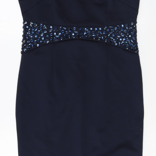 Chase7 Womens Blue Polyester Sheath Size 12 Round Neck Zip