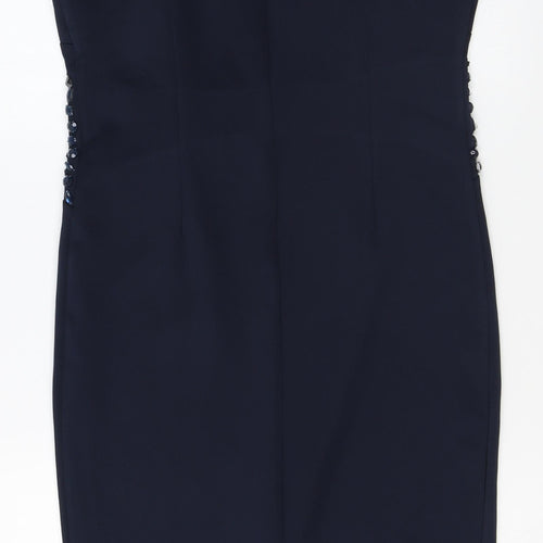 Chase7 Womens Blue Polyester Sheath Size 12 Round Neck Zip