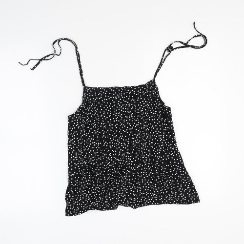 Preworn Womens Black Polka Dot Viscose Camisole Blouse Size 12 Square Neck