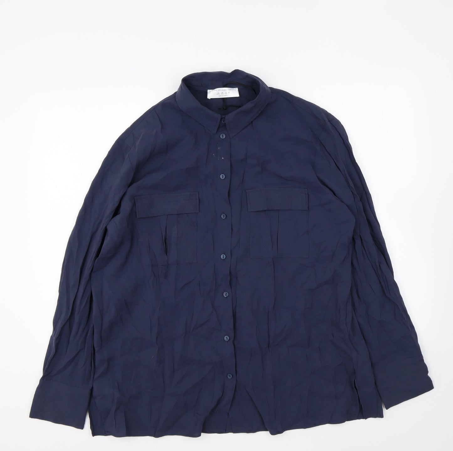 Primark Womens Blue Polyester Basic Button-Up Size 18 Collared