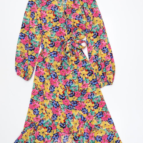 Axara Womens Multicoloured Floral Polyester Wrap Dress Size M V-Neck Tie