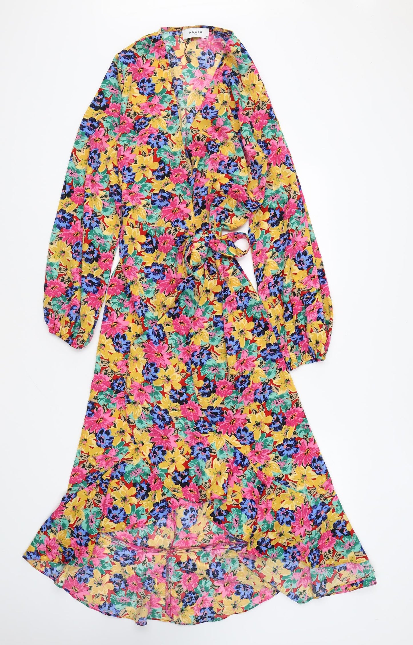 Axara Womens Multicoloured Floral Polyester Wrap Dress Size M V-Neck Tie