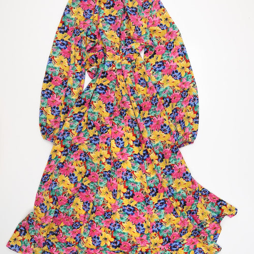 Axara Womens Multicoloured Floral Polyester Wrap Dress Size M V-Neck Tie