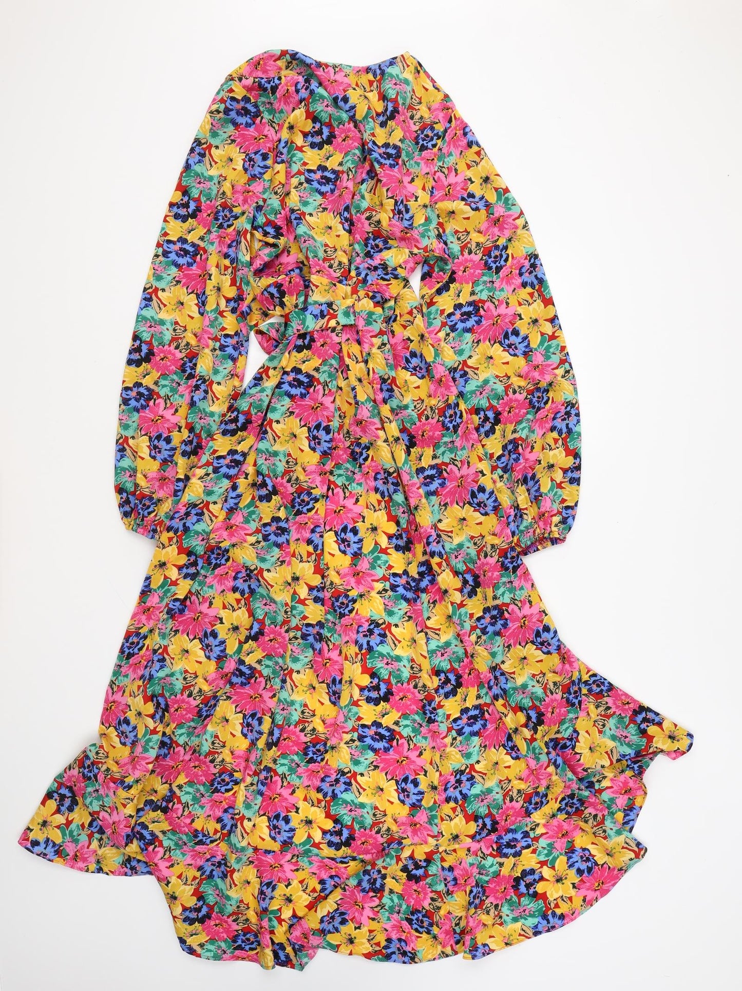 Axara Womens Multicoloured Floral Polyester Wrap Dress Size M V-Neck Tie