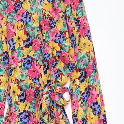 Axara Womens Multicoloured Floral Polyester Wrap Dress Size M V-Neck Tie