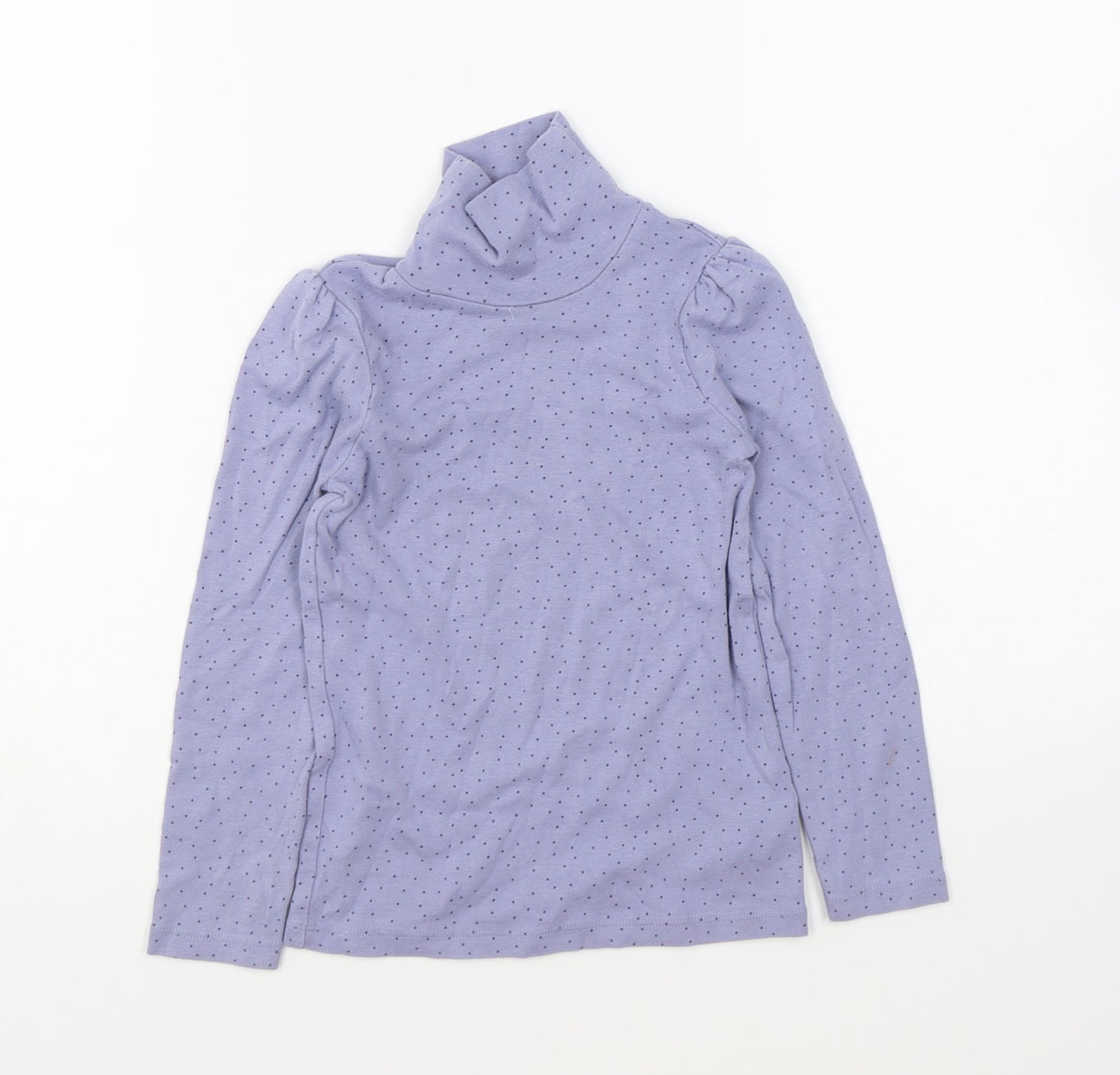 George Girls Purple Polka Dot Cotton Basic T-Shirt Size 5-6 Years High Neck Pullover