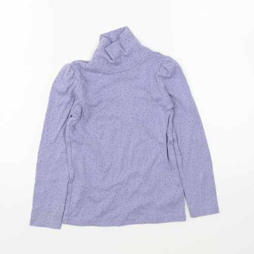 George Girls Purple Polka Dot Cotton Basic T-Shirt Size 5-6 Years High Neck Pullover