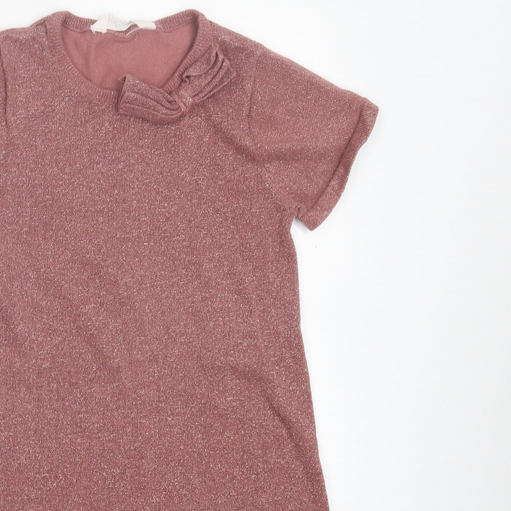 H&M Girls Pink Cotton A-Line Size 9-10 Years Crew Neck Pullover