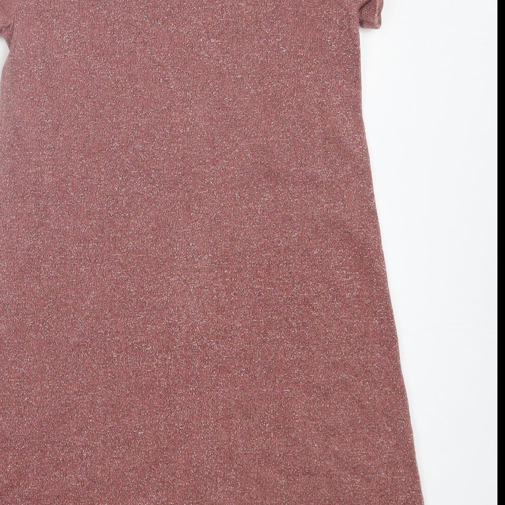 H&M Girls Pink Cotton A-Line Size 9-10 Years Crew Neck Pullover