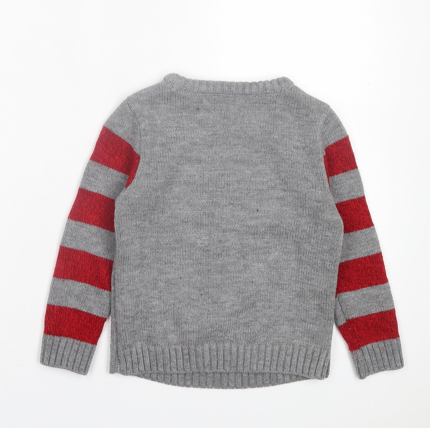 George Girls Grey Crew Neck Striped Acrylic Pullover Jumper Size 4-5 Years Pullover - Christmas Reindeer