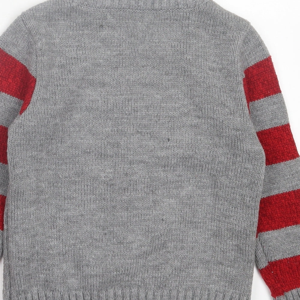 George Girls Grey Crew Neck Striped Acrylic Pullover Jumper Size 4-5 Years Pullover - Christmas Reindeer
