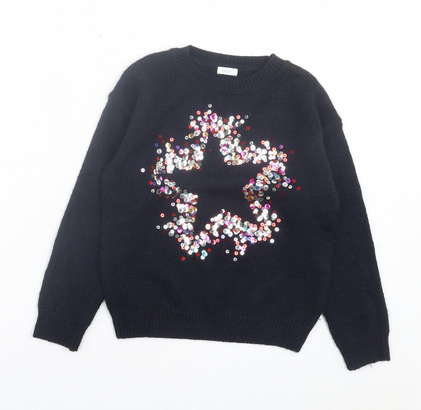 NEXT Girls Blue Crew Neck Acrylic Pullover Jumper Size 8 Years Pullover - Star
