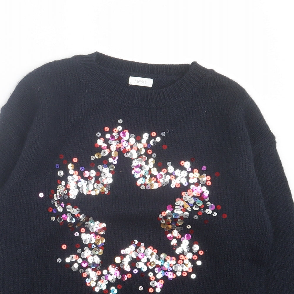 NEXT Girls Blue Crew Neck Acrylic Pullover Jumper Size 8 Years Pullover - Star
