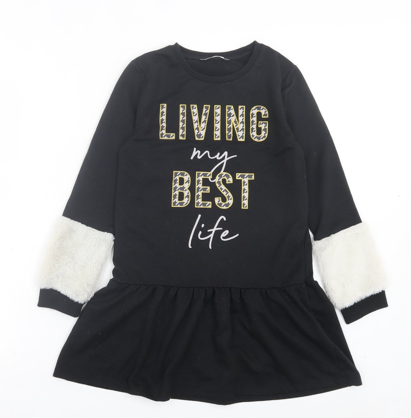 Pep&co Girls Black Polyester Jumper Dress Size 10-11 Years Crew Neck Pullover - Living My Best Life