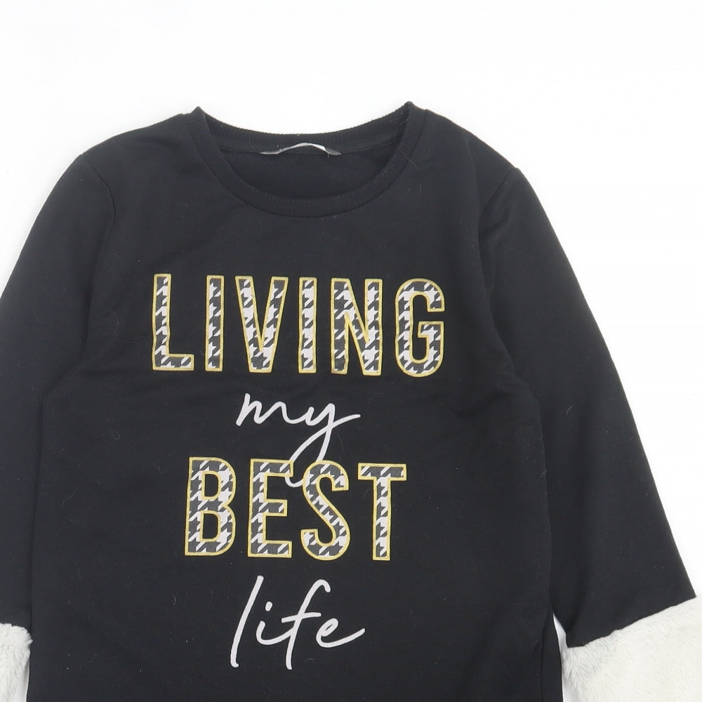 Pep&co Girls Black Polyester Jumper Dress Size 10-11 Years Crew Neck Pullover - Living My Best Life