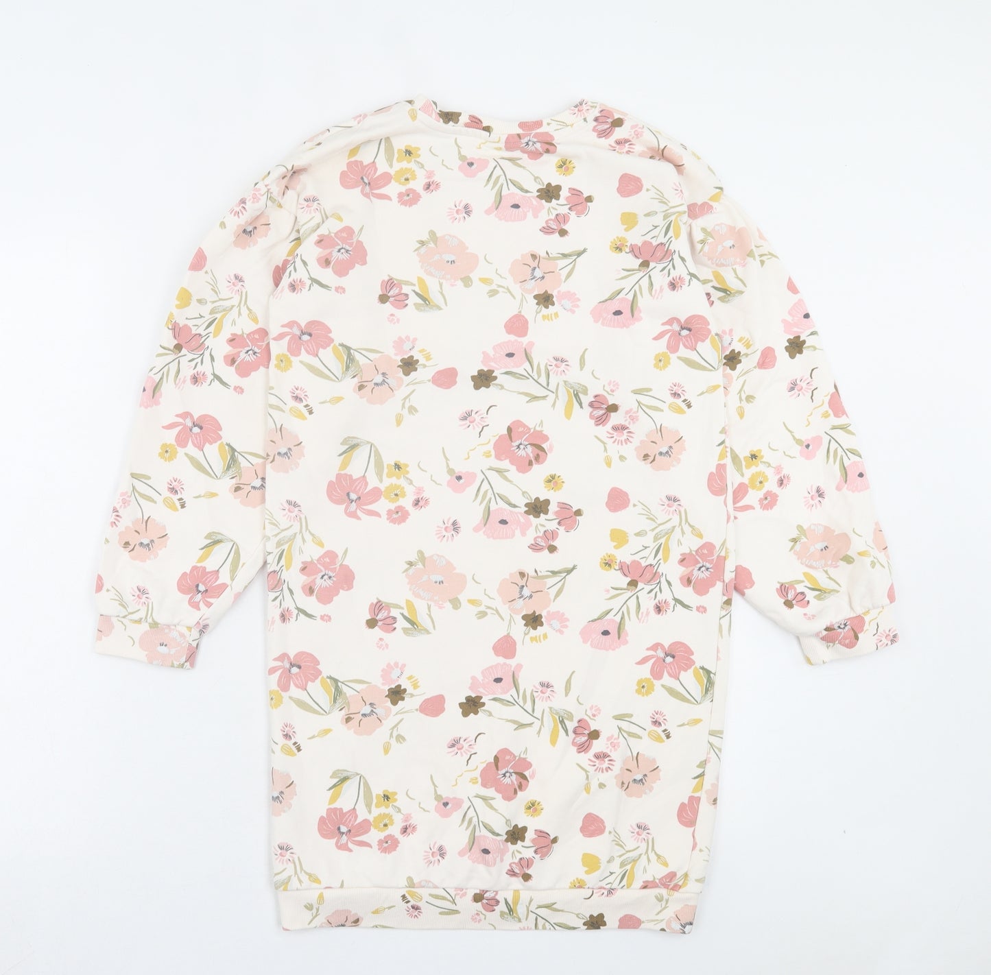 TU Girls Pink Floral Cotton Jumper Dress Size 11 Years Crew Neck Pullover