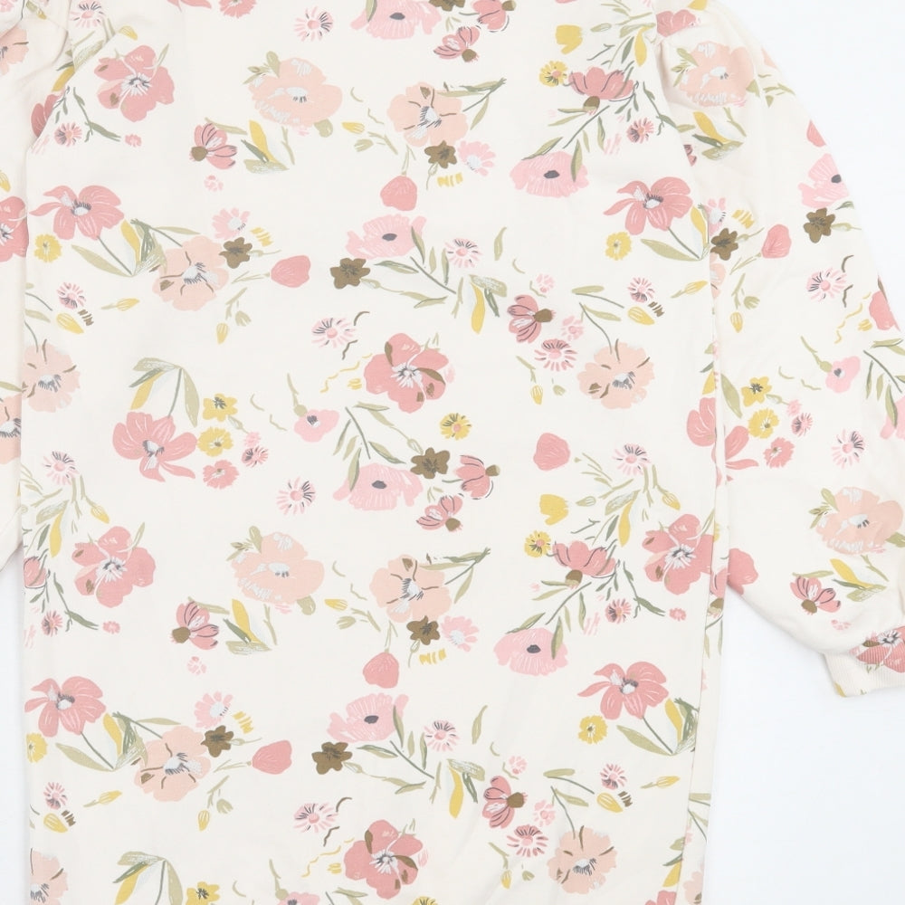 TU Girls Pink Floral Cotton Jumper Dress Size 11 Years Crew Neck Pullover