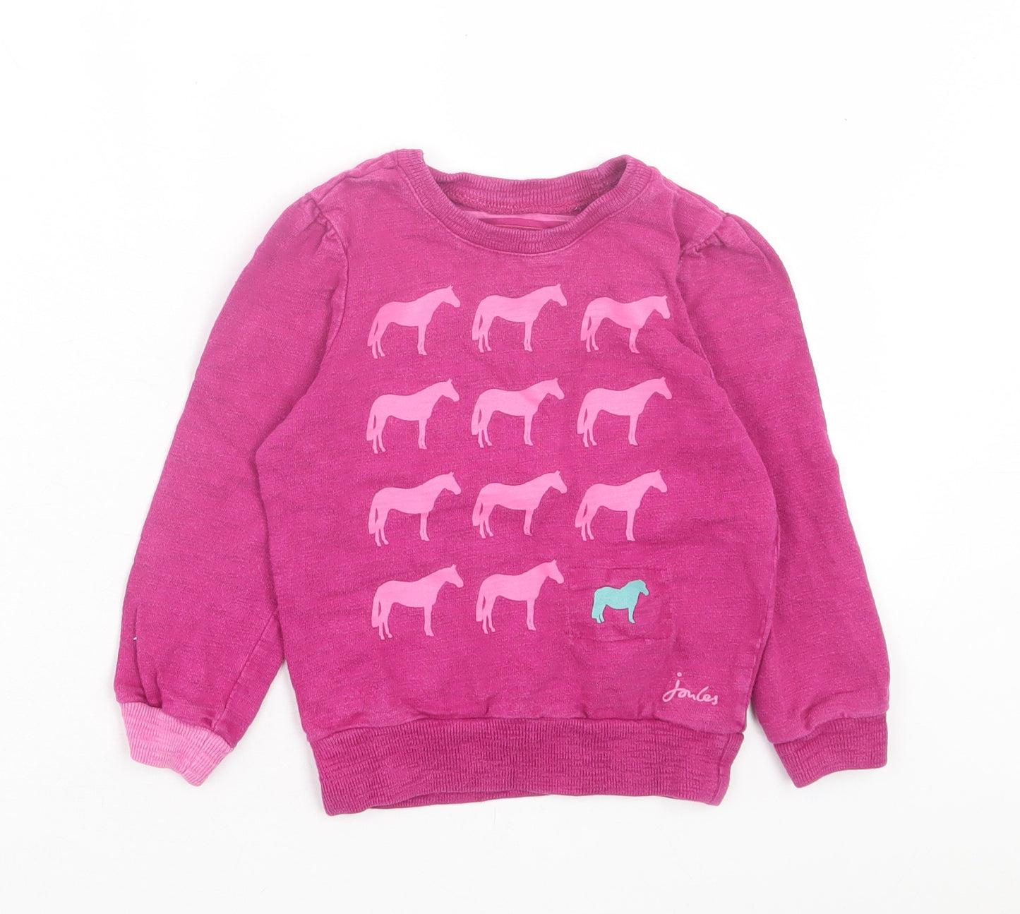 Joules Girls Pink Geometric Cotton Pullover Sweatshirt Size 3 Years Pullover - Horse Print