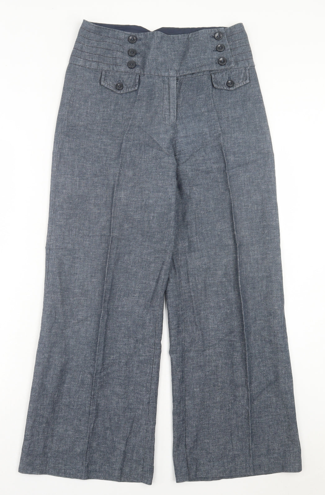F&F Womens Blue Cotton Trousers Size 8 L28 in Regular Button