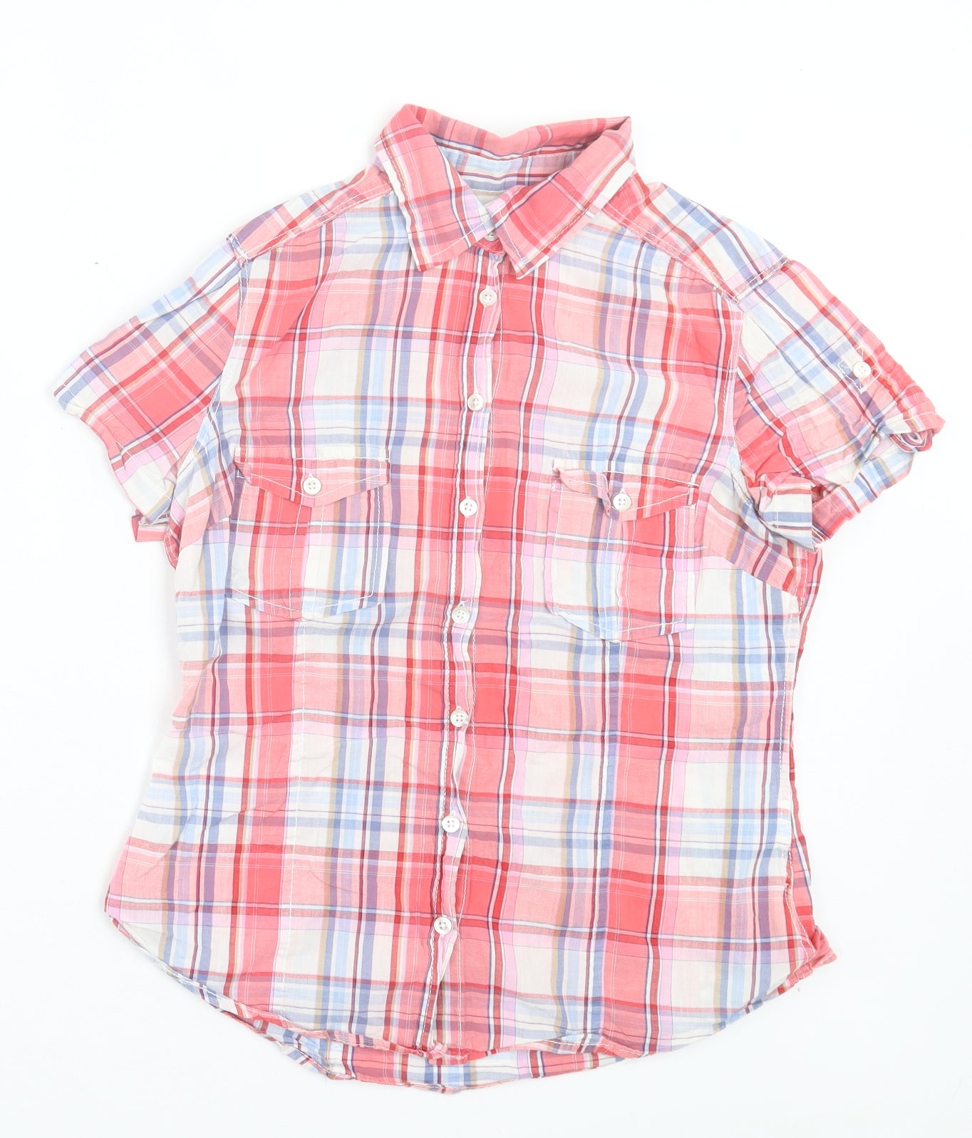 H&M Womens Red Plaid Cotton Basic Button-Up Size 12 Collared