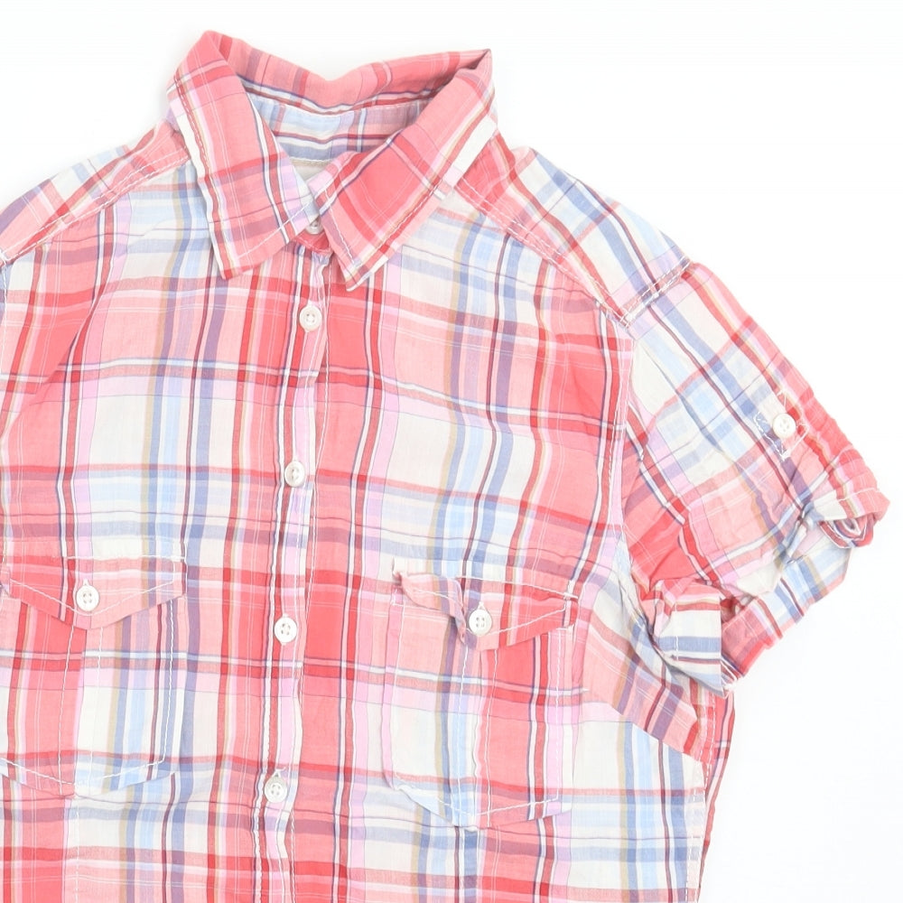 H&M Womens Red Plaid Cotton Basic Button-Up Size 12 Collared