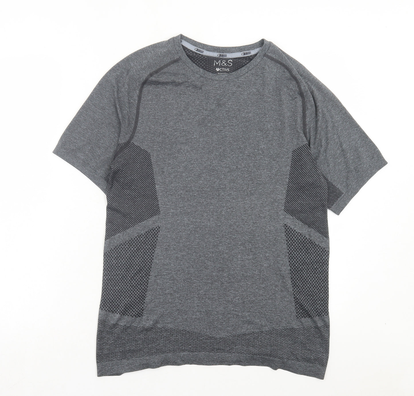Marks and Spencer Mens Grey Polyester Basic T-Shirt Size M Crew Neck Pullover - Seamfree