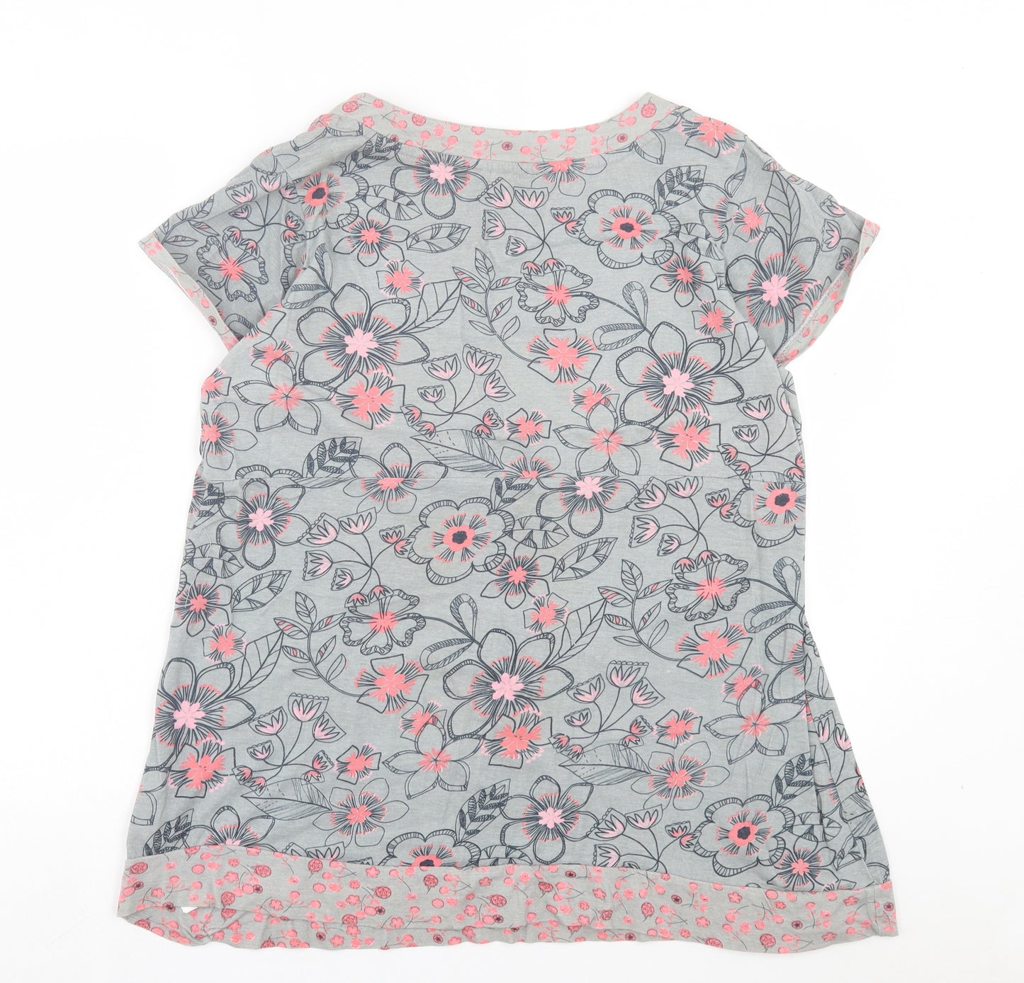 Debenhams Womens Grey Floral Cotton Basic T-Shirt Size 18 Scoop Neck