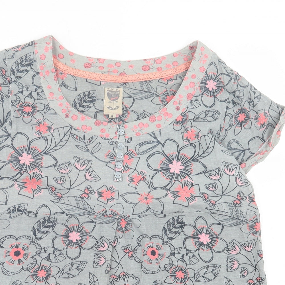 Debenhams Womens Grey Floral Cotton Basic T-Shirt Size 18 Scoop Neck