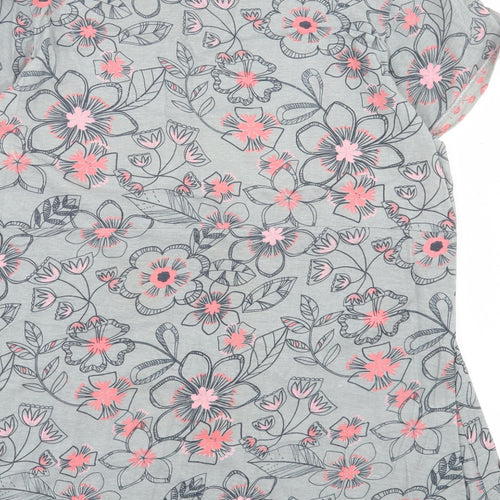 Debenhams Womens Grey Floral Cotton Basic T-Shirt Size 18 Scoop Neck