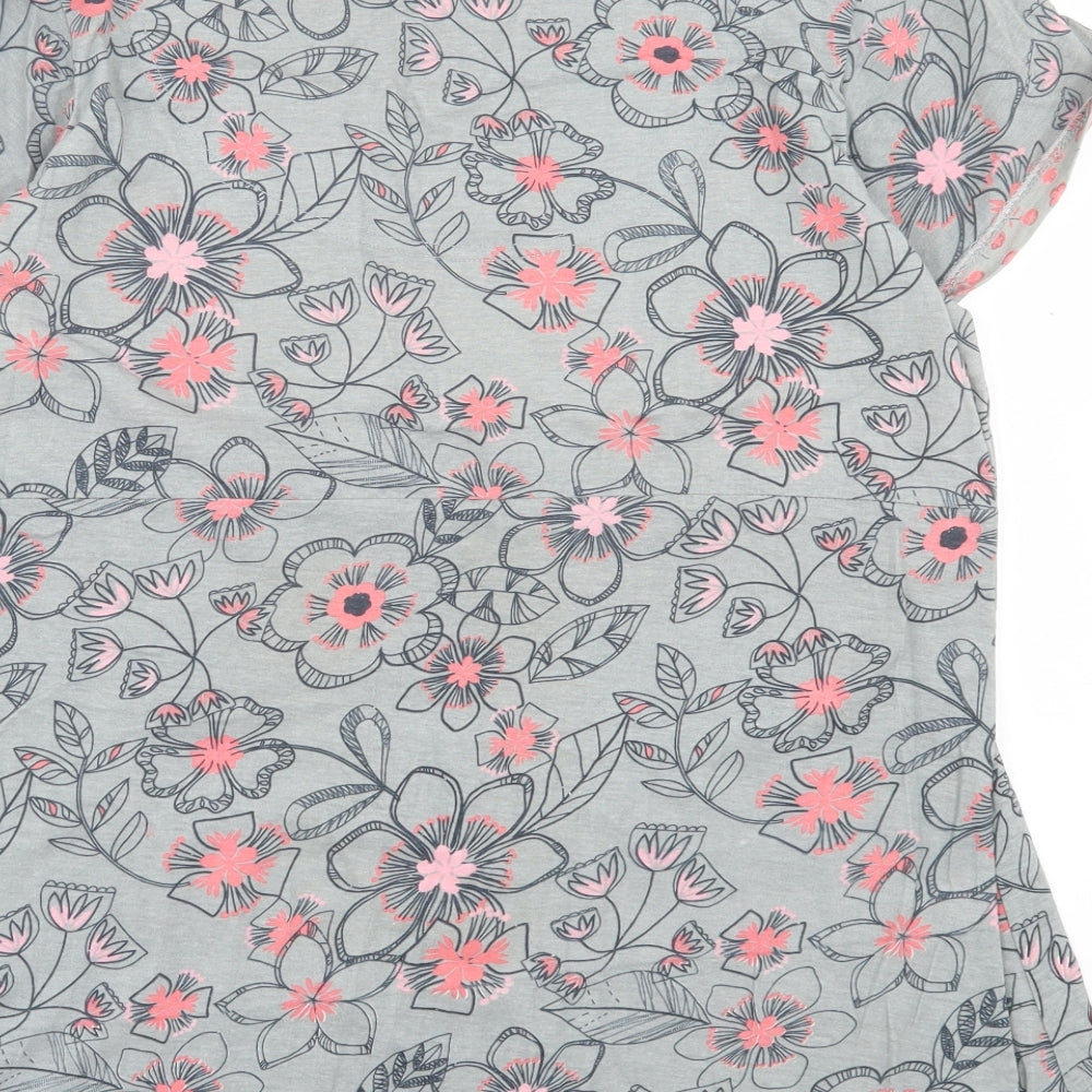 Debenhams Womens Grey Floral Cotton Basic T-Shirt Size 18 Scoop Neck