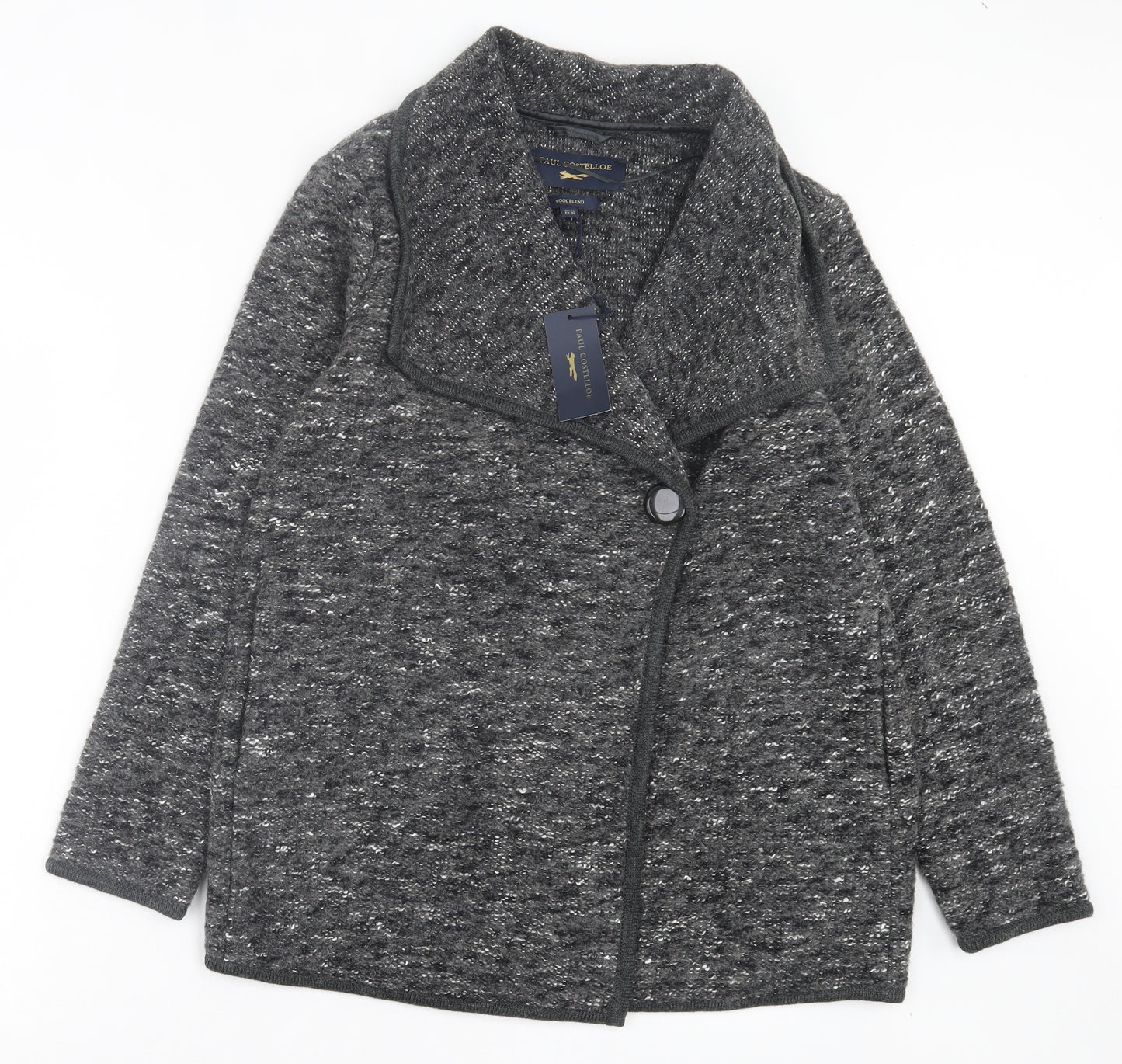 Paul Costelloe Womens Grey Collared Wool Cardigan Jumper Size 14
