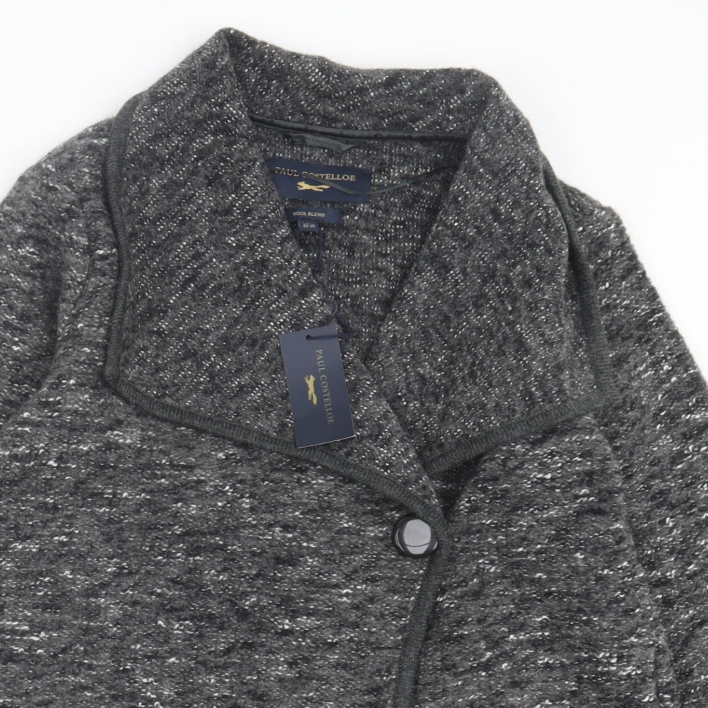 Paul Costelloe Womens Grey Collared Wool Cardigan Jumper Size 14