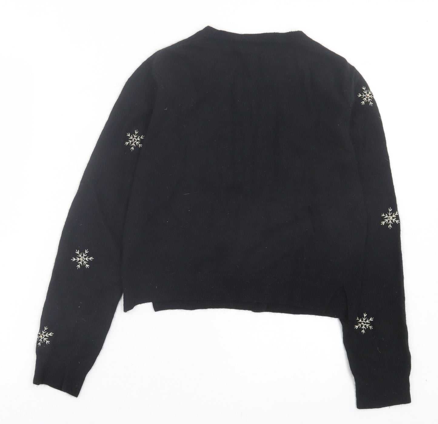 Topshop Womens Black Crew Neck Geometric Nylon Cardigan Jumper Size 12 - Snowflakes
