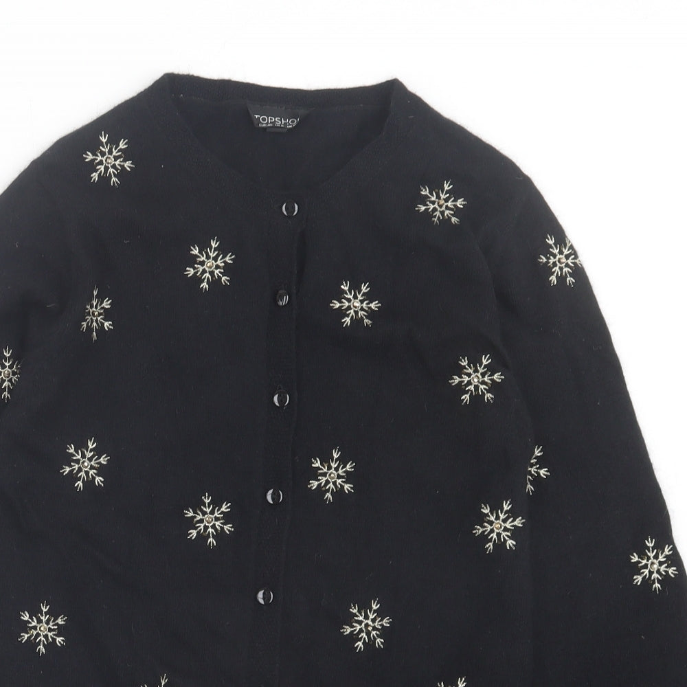 Topshop Womens Black Crew Neck Geometric Nylon Cardigan Jumper Size 12 - Snowflakes