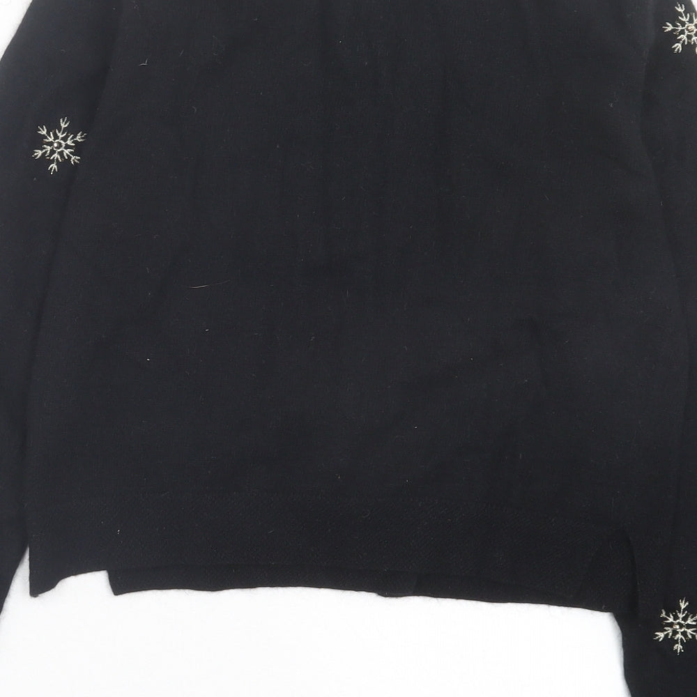 Topshop Womens Black Crew Neck Geometric Nylon Cardigan Jumper Size 12 - Snowflakes