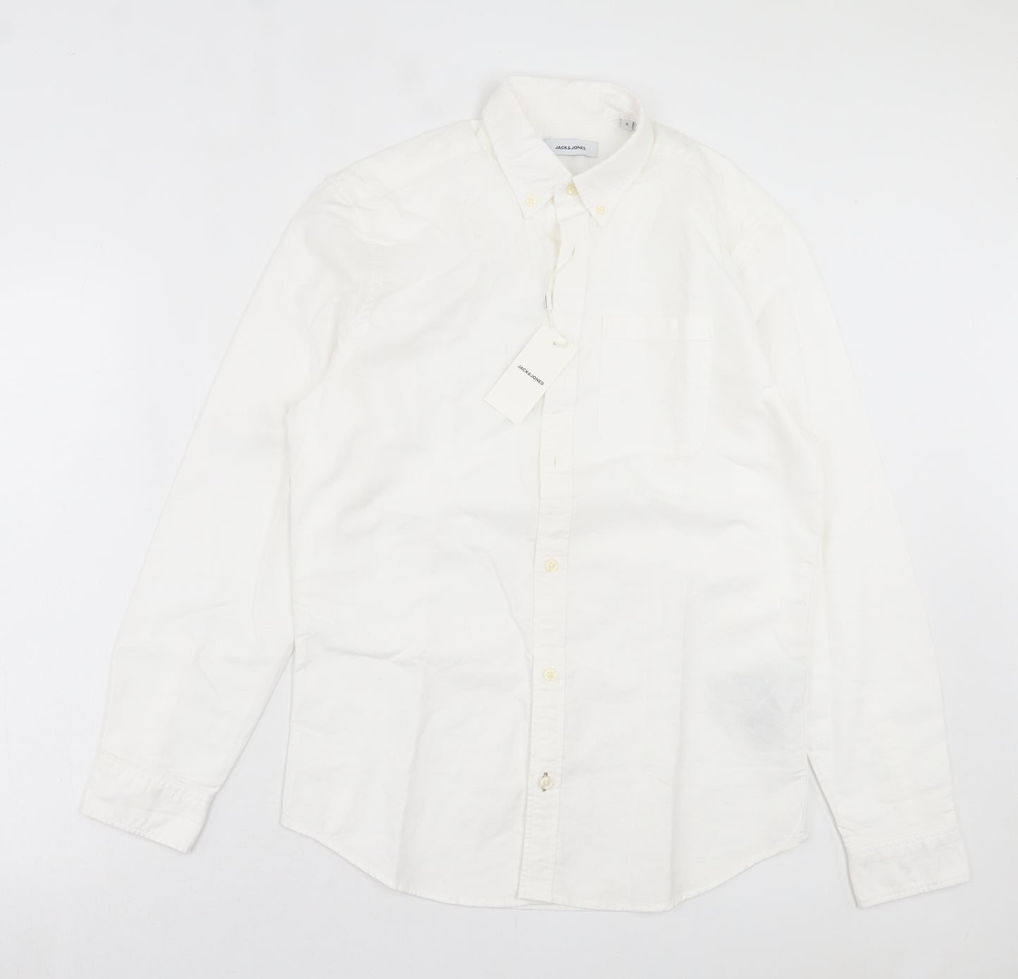 JACK & JONES Mens White Cotton Button-Up Size S Collared Button - Pocket Detail