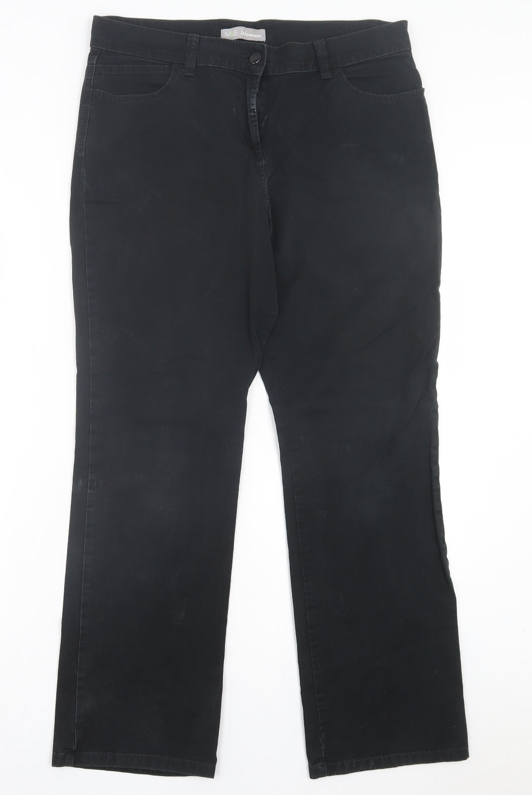 Marks and Spencer Womens Black Cotton Straight Jeans Size 14 L29 in Regular Button