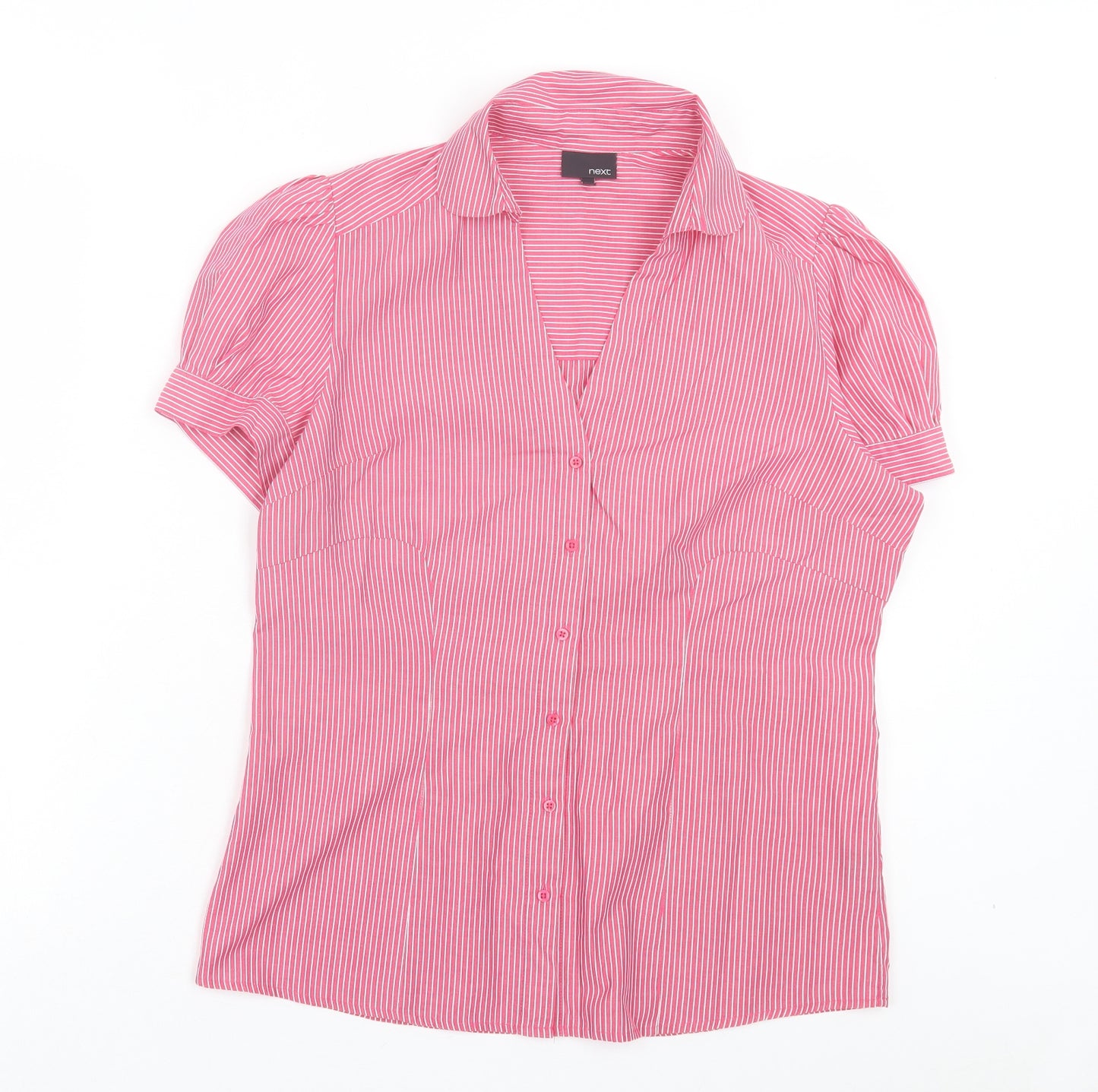 NEXT Womens Pink Striped Cotton Basic Button-Up Size 14 Collared