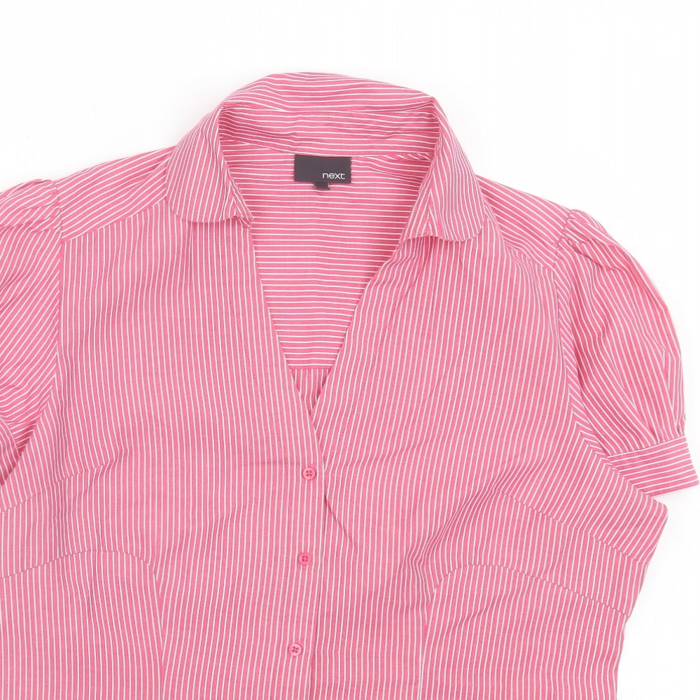 NEXT Womens Pink Striped Cotton Basic Button-Up Size 14 Collared