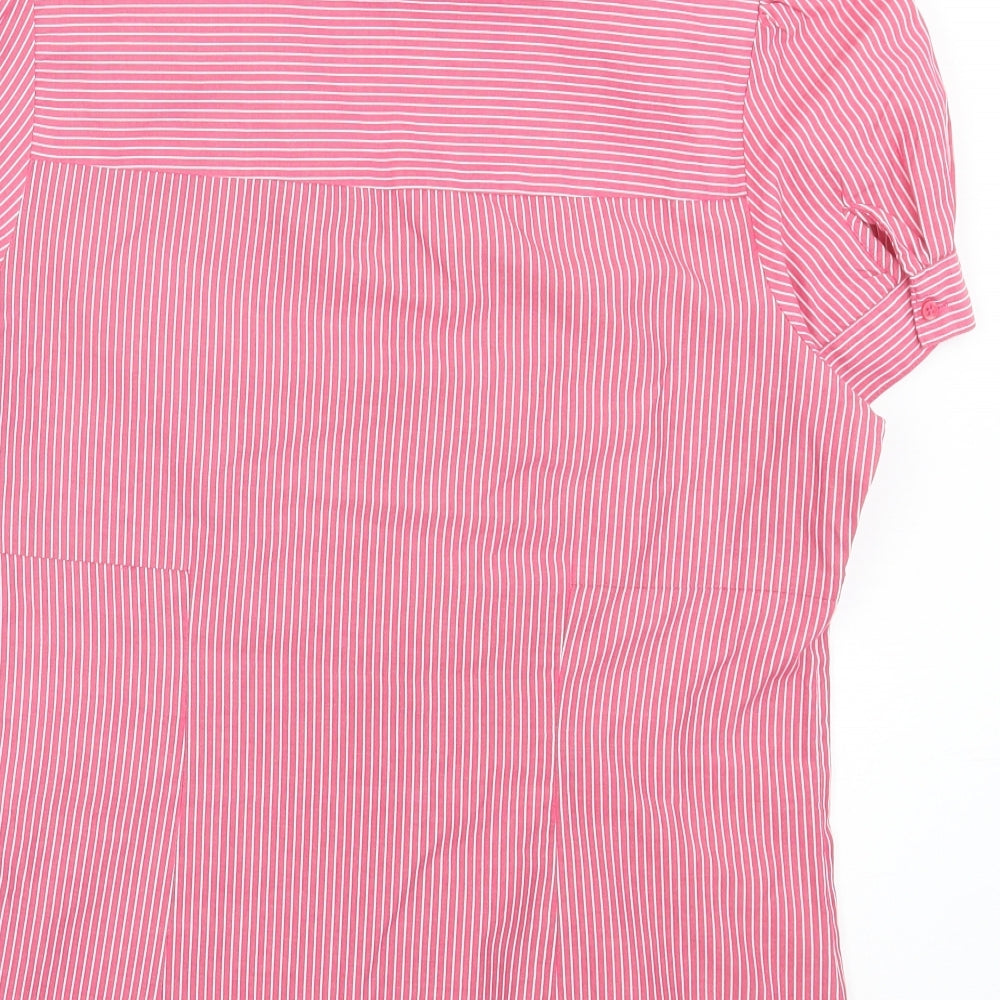 NEXT Womens Pink Striped Cotton Basic Button-Up Size 14 Collared
