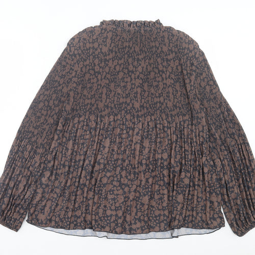 Primark Womens Brown Floral Polyester Basic Blouse Size 14 Round Neck