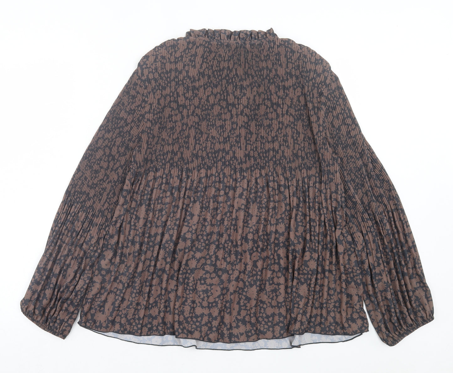 Primark Womens Brown Floral Polyester Basic Blouse Size 14 Round Neck