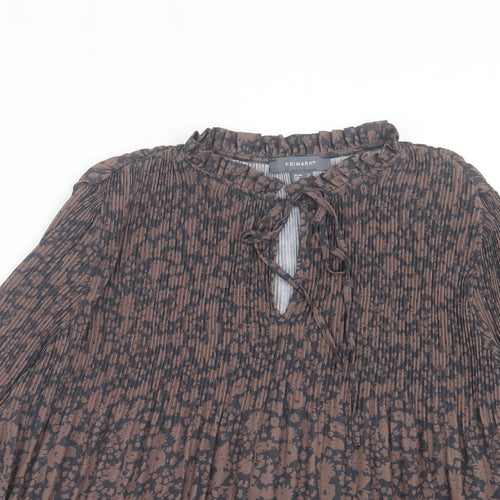 Primark Womens Brown Floral Polyester Basic Blouse Size 14 Round Neck