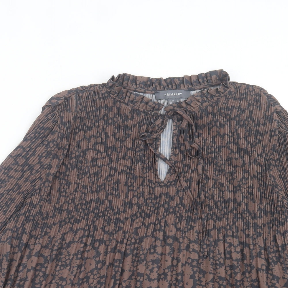 Primark Womens Brown Floral Polyester Basic Blouse Size 14 Round Neck
