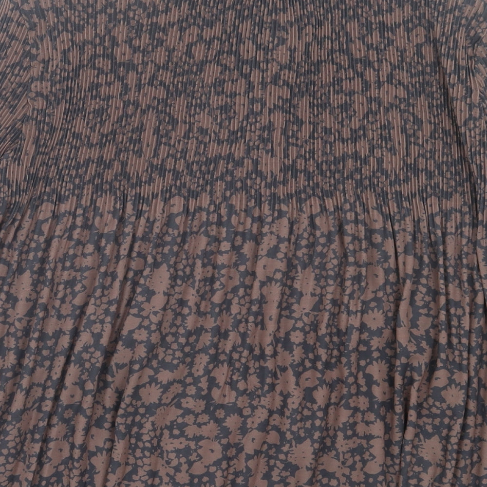 Primark Womens Brown Floral Polyester Basic Blouse Size 14 Round Neck