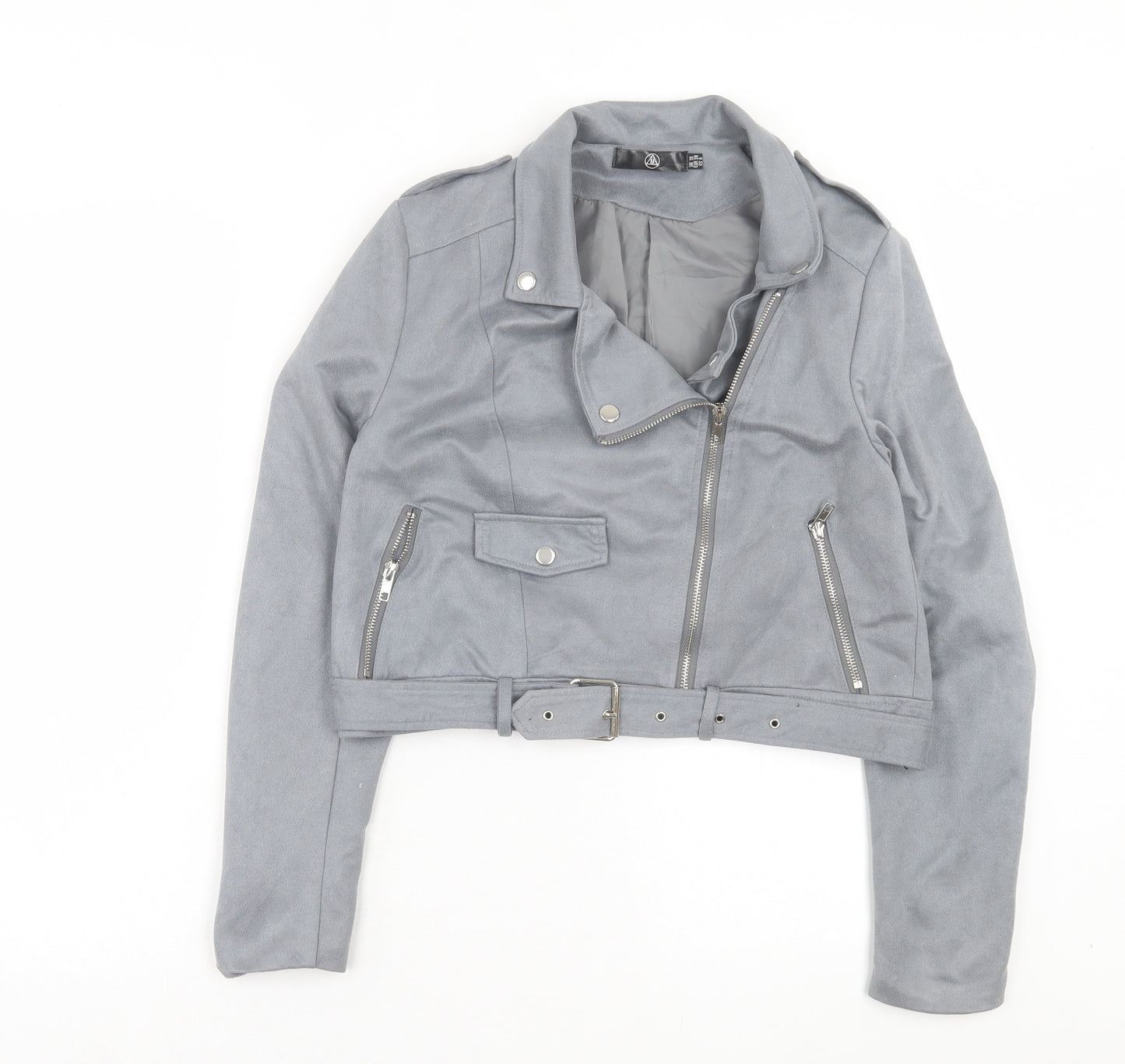 Missguided Womens Grey Biker Jacket Size 10 Zip